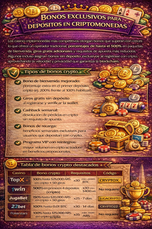 Bonos exclusivos para depósitos en criptomonedas