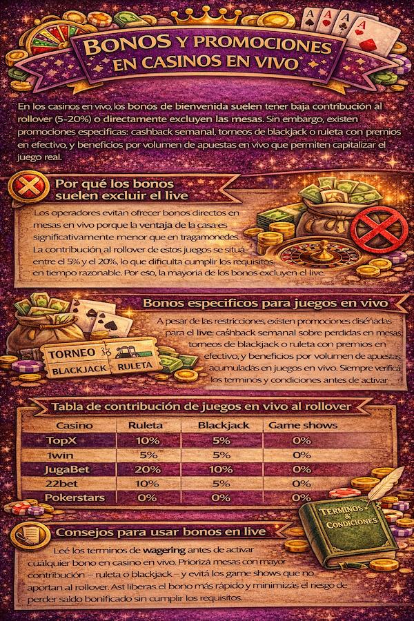 Bonos y promociones en casinos en vivo